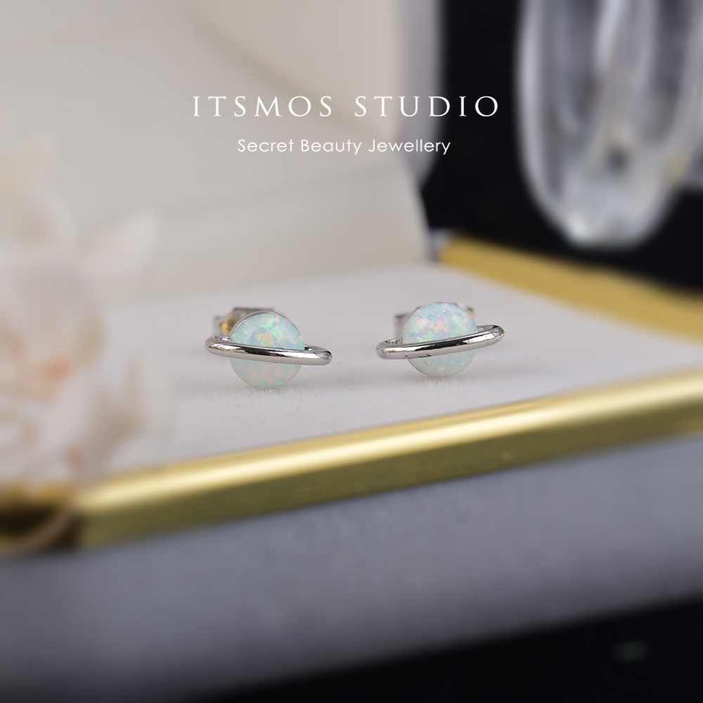 Opal Earrings Dangle - ITSMOS White Fire Opal Zircon Planet