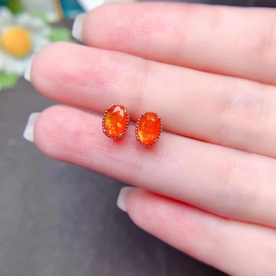 Opal Earrings Dangle - Natural 4*6mm Fire Opal Earrings Simple