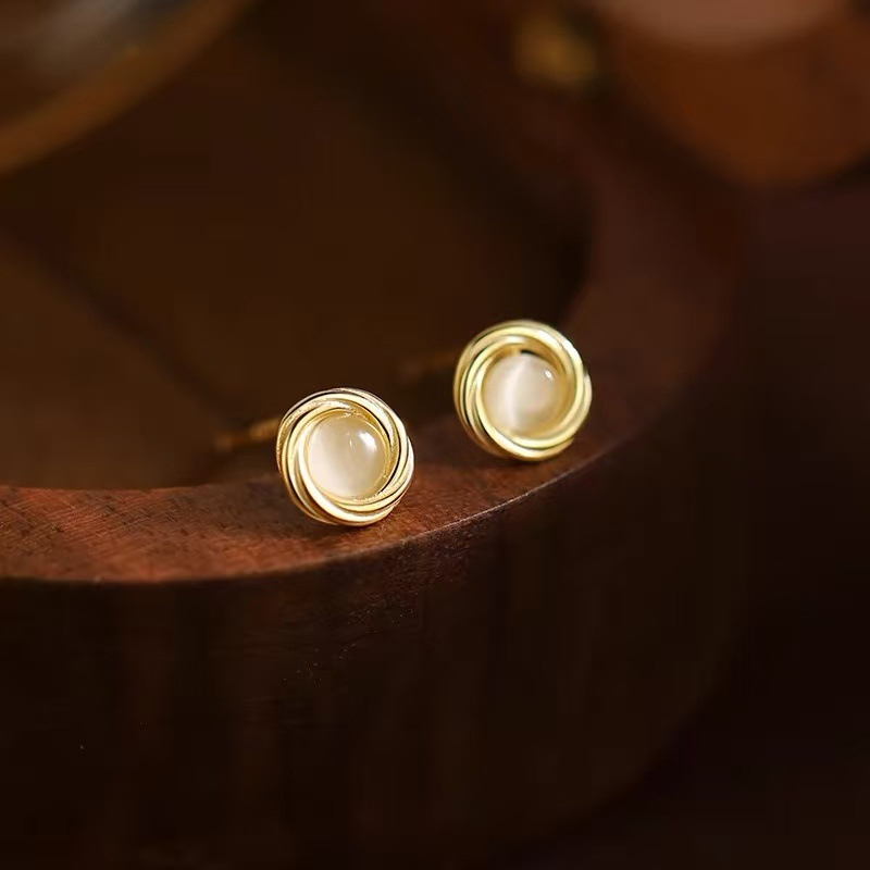 Opal Earrings Dangle - Real 925 Sterling Silver Opal Round