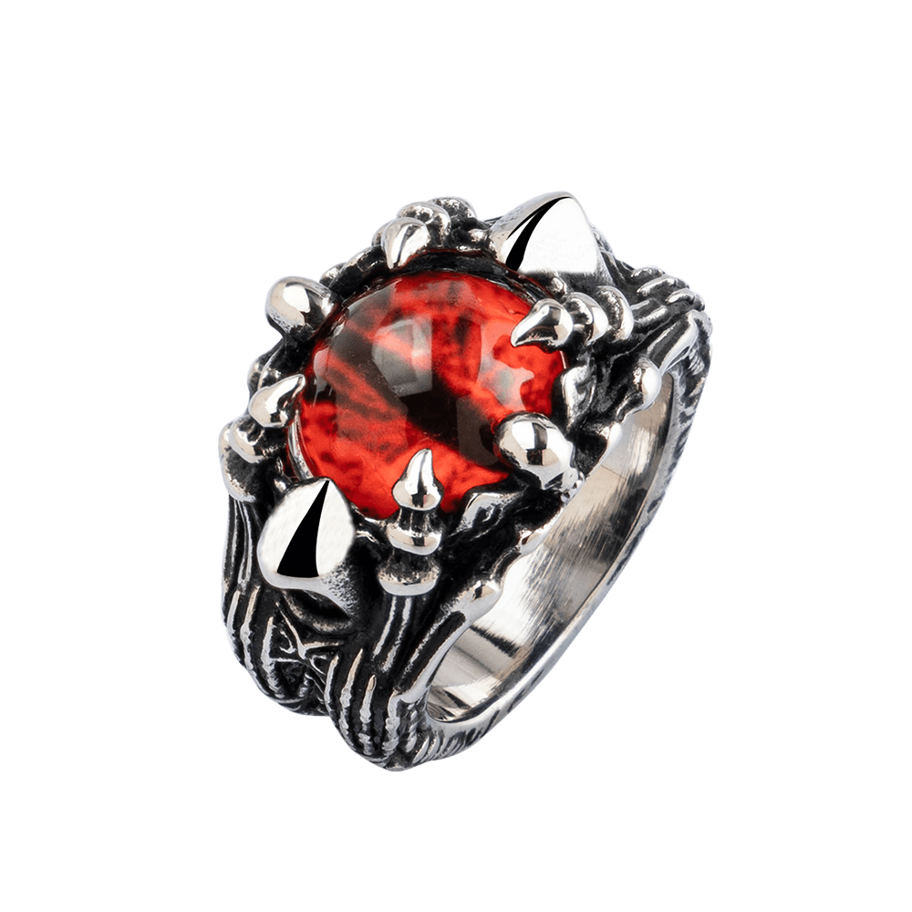 Gothic Skull Ring - Devil Eyes Dragon Claw Ring Red