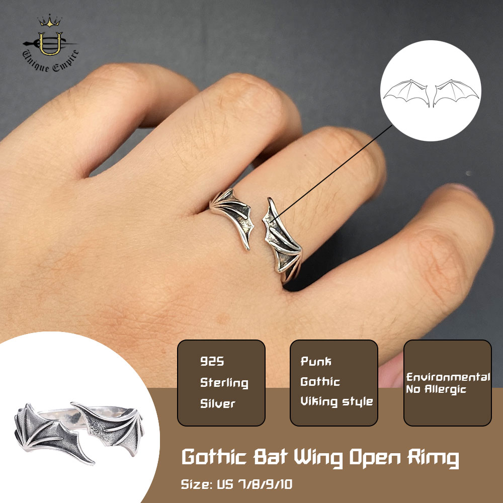 Gothic Bat Wing Ring with Skul - Gothic Skull Ring 评论和价格