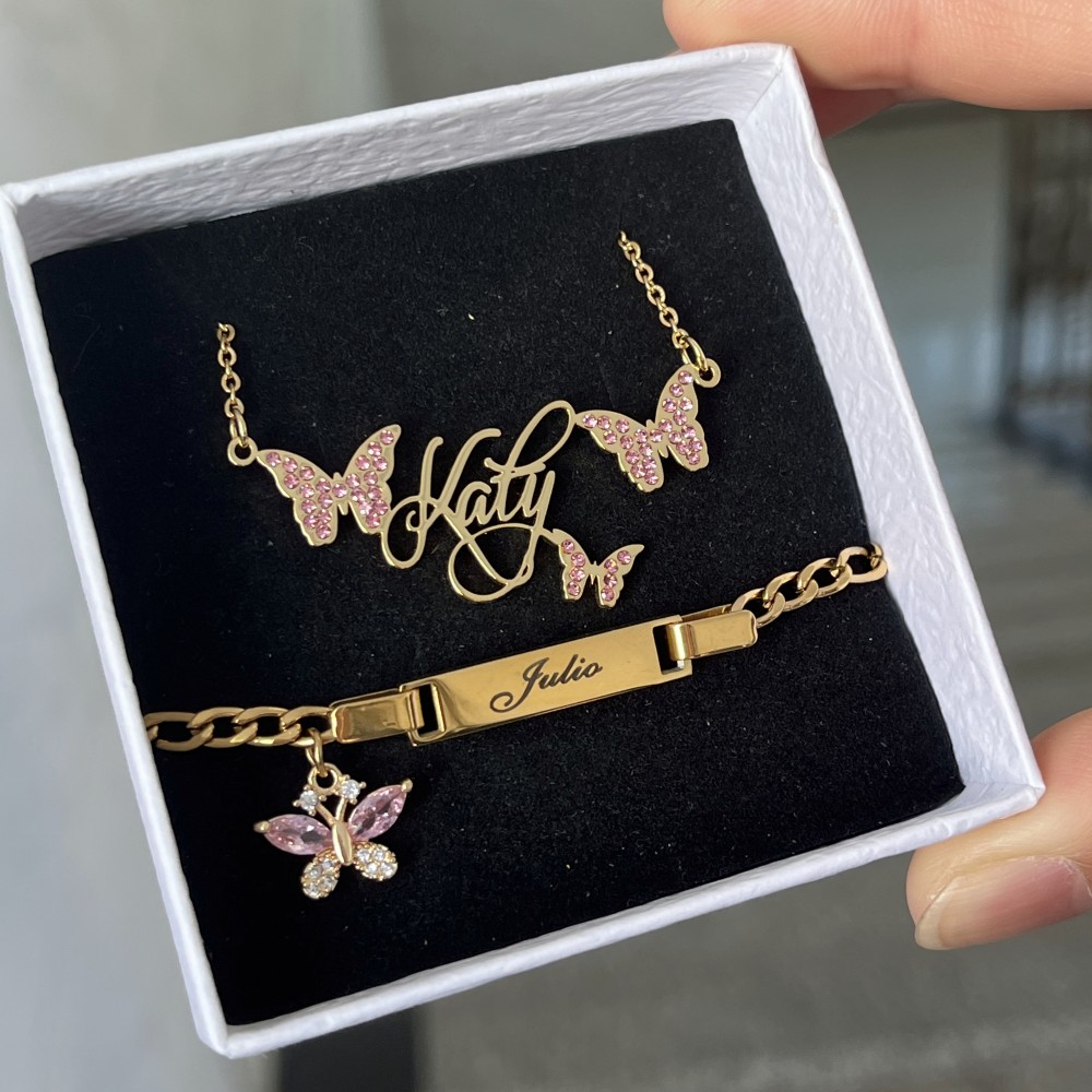 DUOYING Custom Pink Butterfly  - Engraved Name Necklace 评论和价格