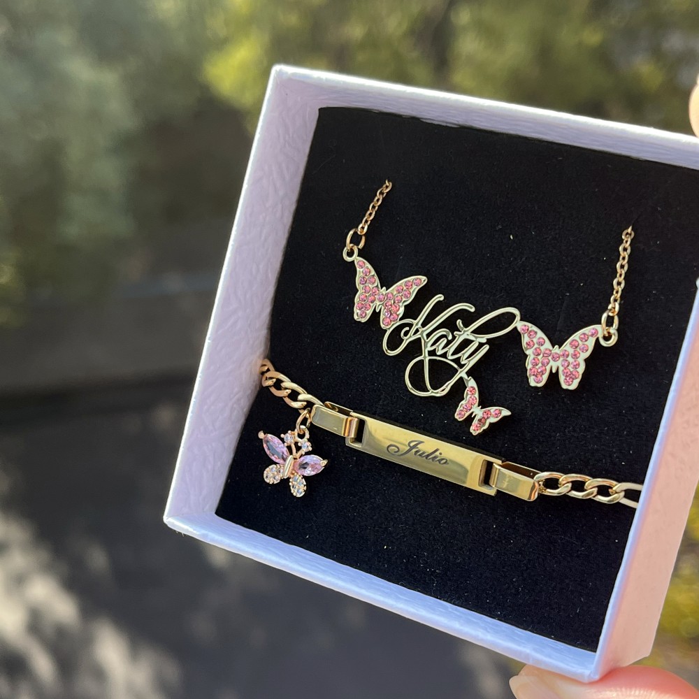 DUOYING Custom Pink Butterfly  - Engraved Name Necklace 评论和价格