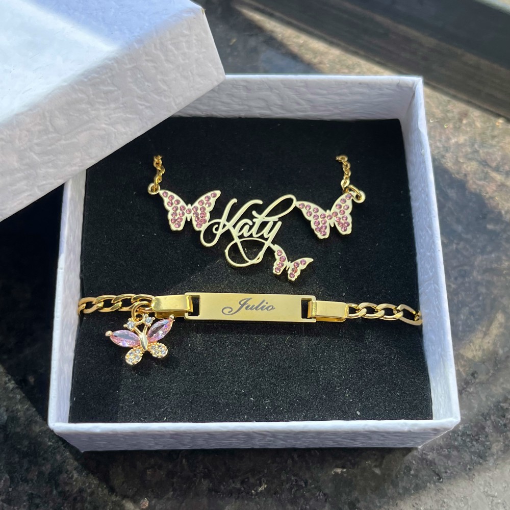 DUOYING Custom Pink Butterfly  - Engraved Name Necklace 评论和价格