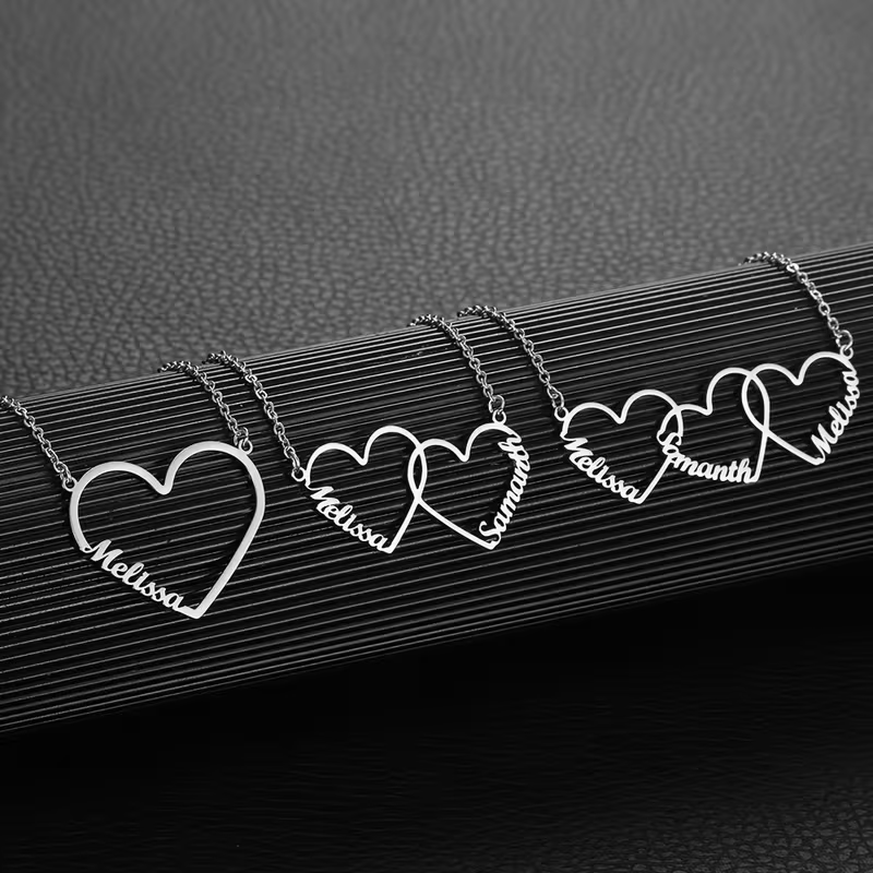 Custom Interlocking Heart Name - Engraved Name Necklace 评论和价格
