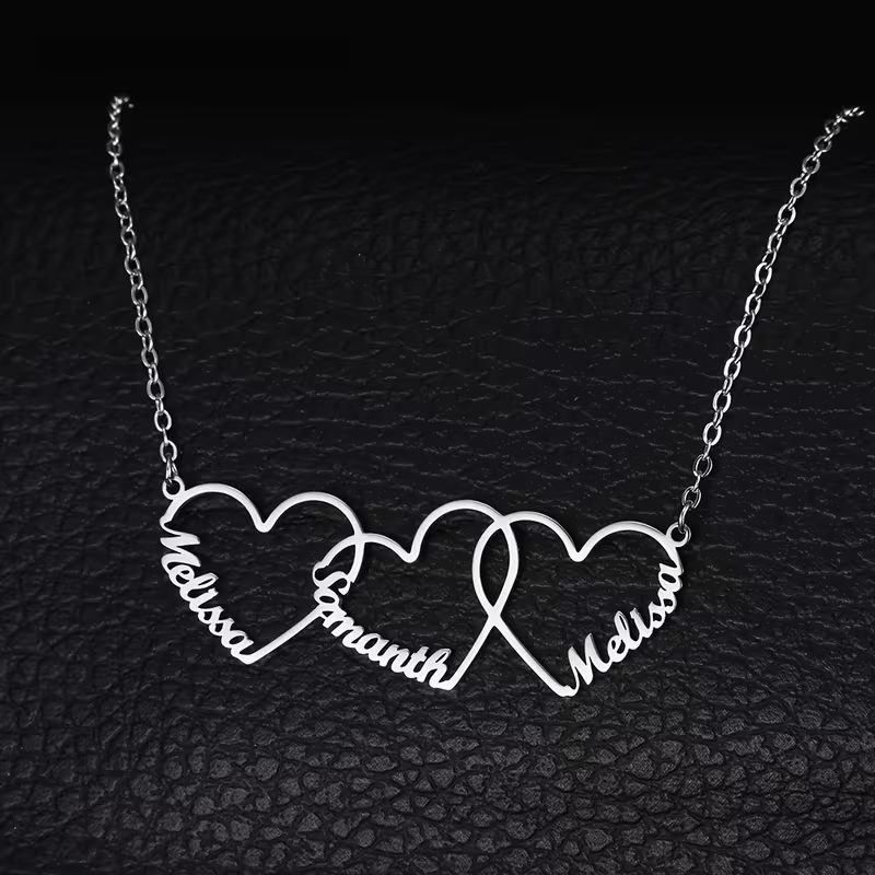 Custom Interlocking Heart Name - Engraved Name Necklace 评论和价格