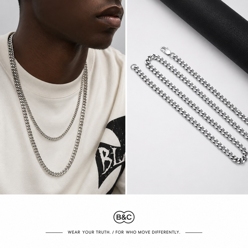 B&C Simple Titanium Cuban Chai - Hip Hop Chain Necklace 评论和价格