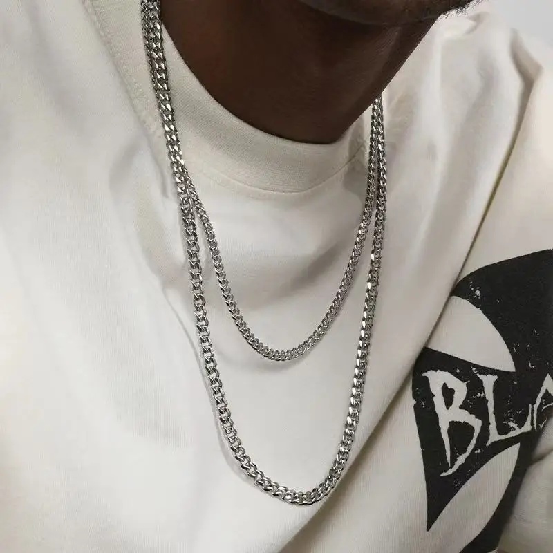 B&C Simple Titanium Cuban Chai - Hip Hop Chain Necklace 评论和价格