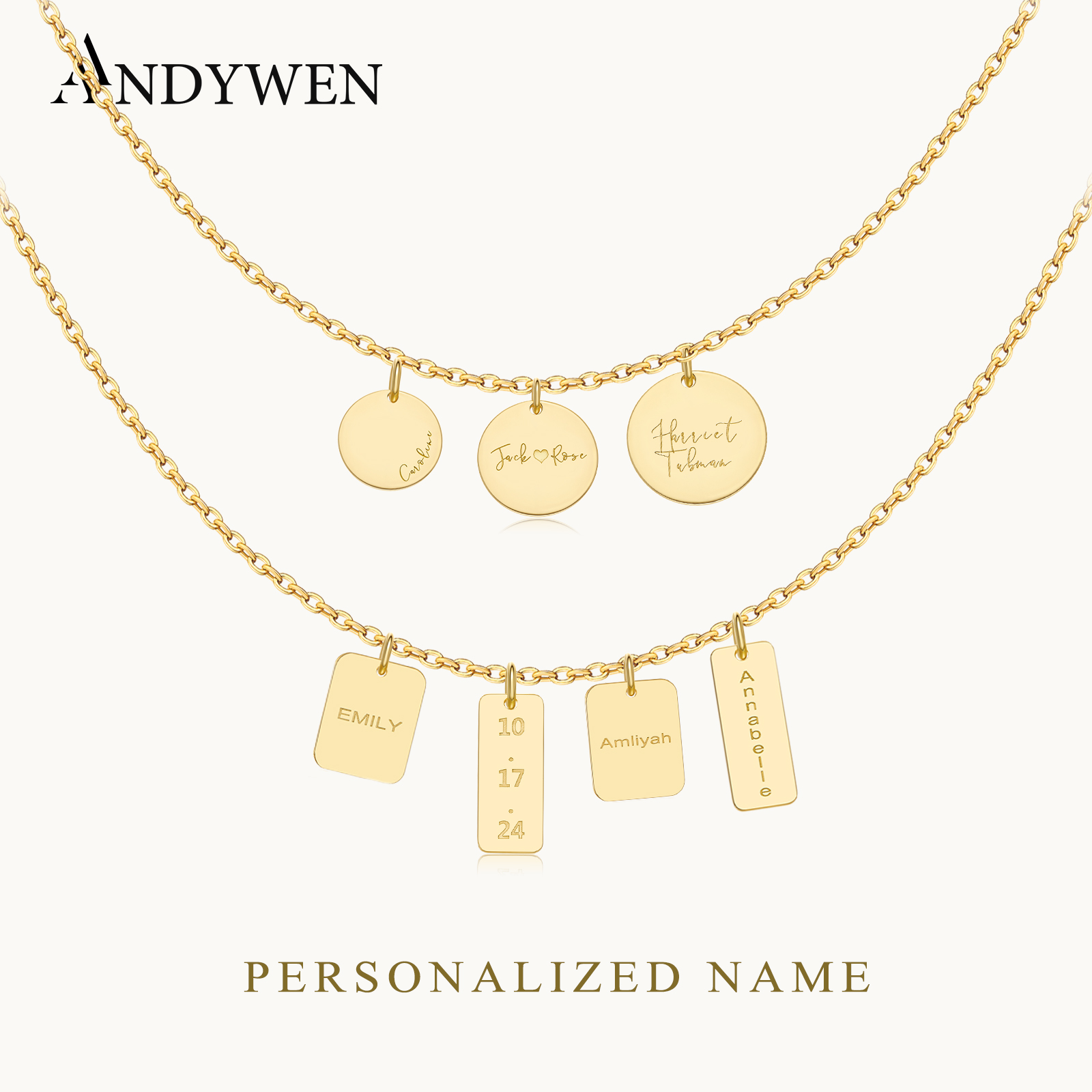 ANDYWEN 925 Sterling Silver Pe - Engraved Name Necklace 评论和价格