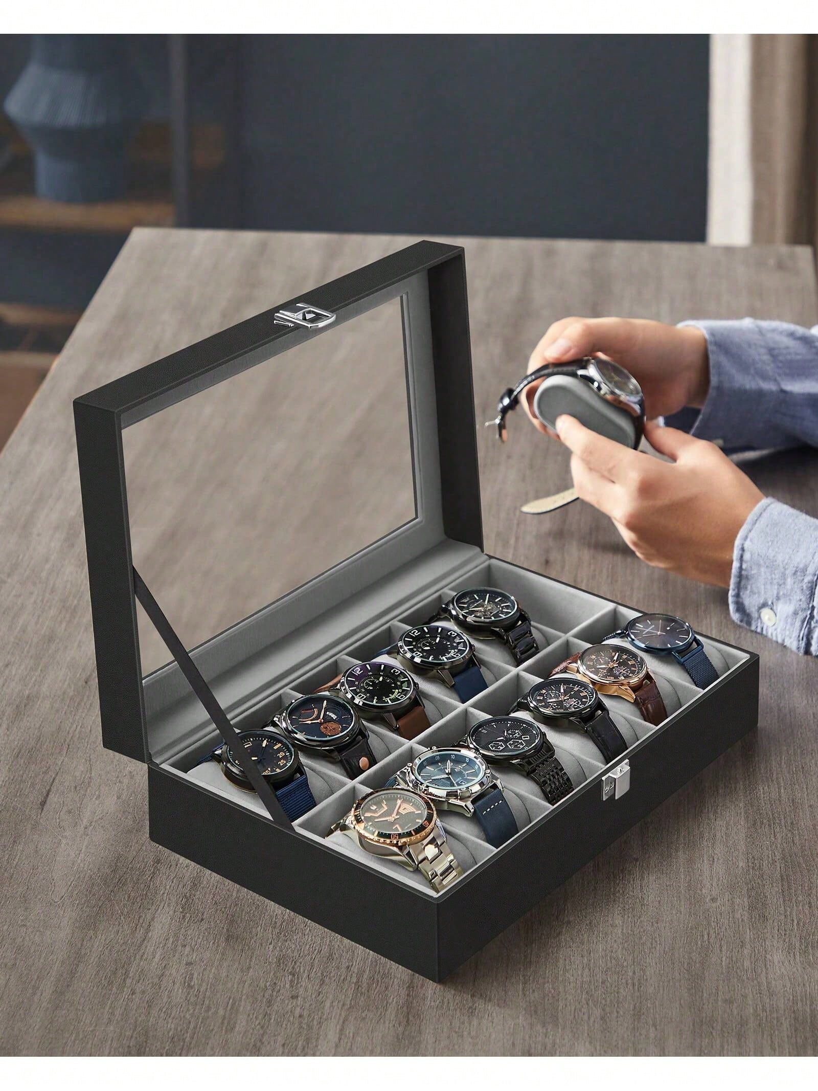 12-Slot Lockable Watch Box wit - Jewelry Stores Watches 评论和价格
