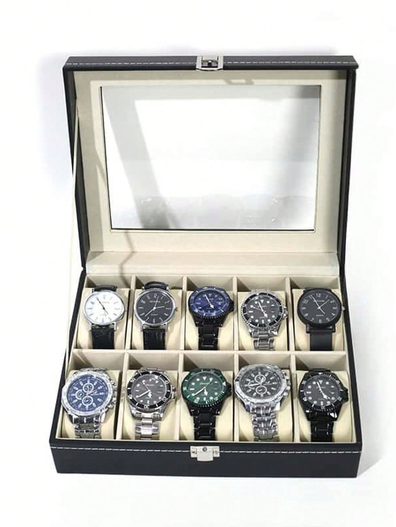 Leather Watch Box with Lock, L - Jewelry Box Organizer Watches 评论和价格
