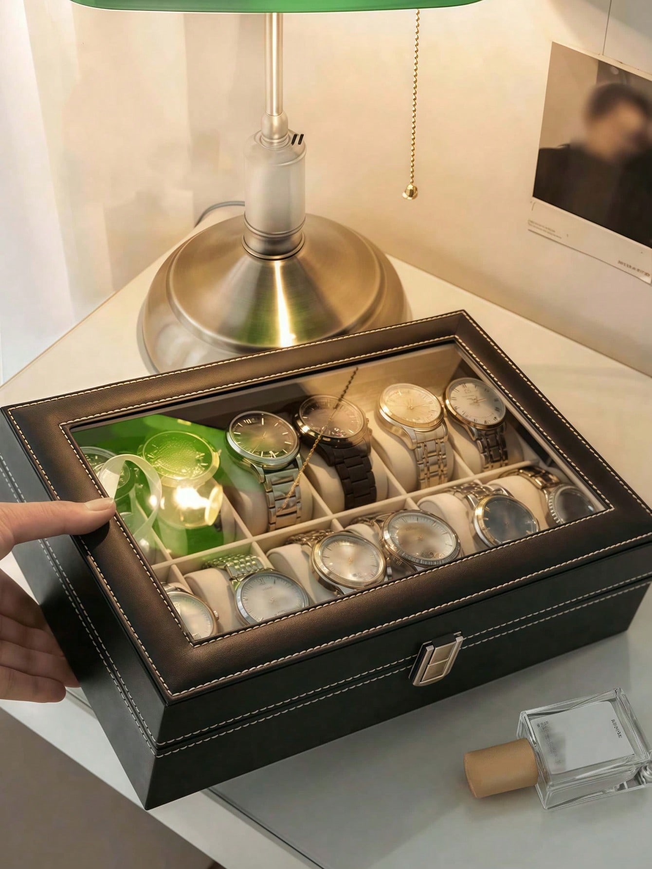Leather Watch Box with Lock, L - Jewelry Box Organizer Watches 评论和价格