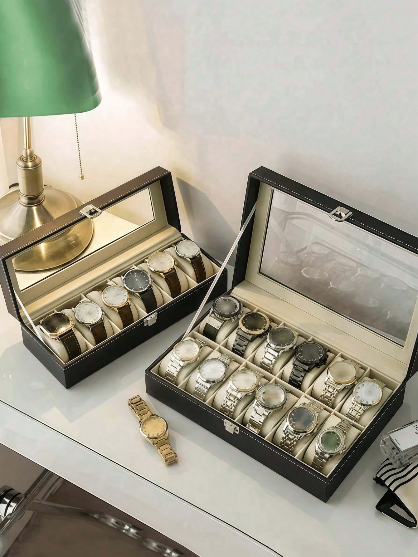 Leather Watch Box with Lock, L - Jewelry Box Organizer Watches 评论和价格