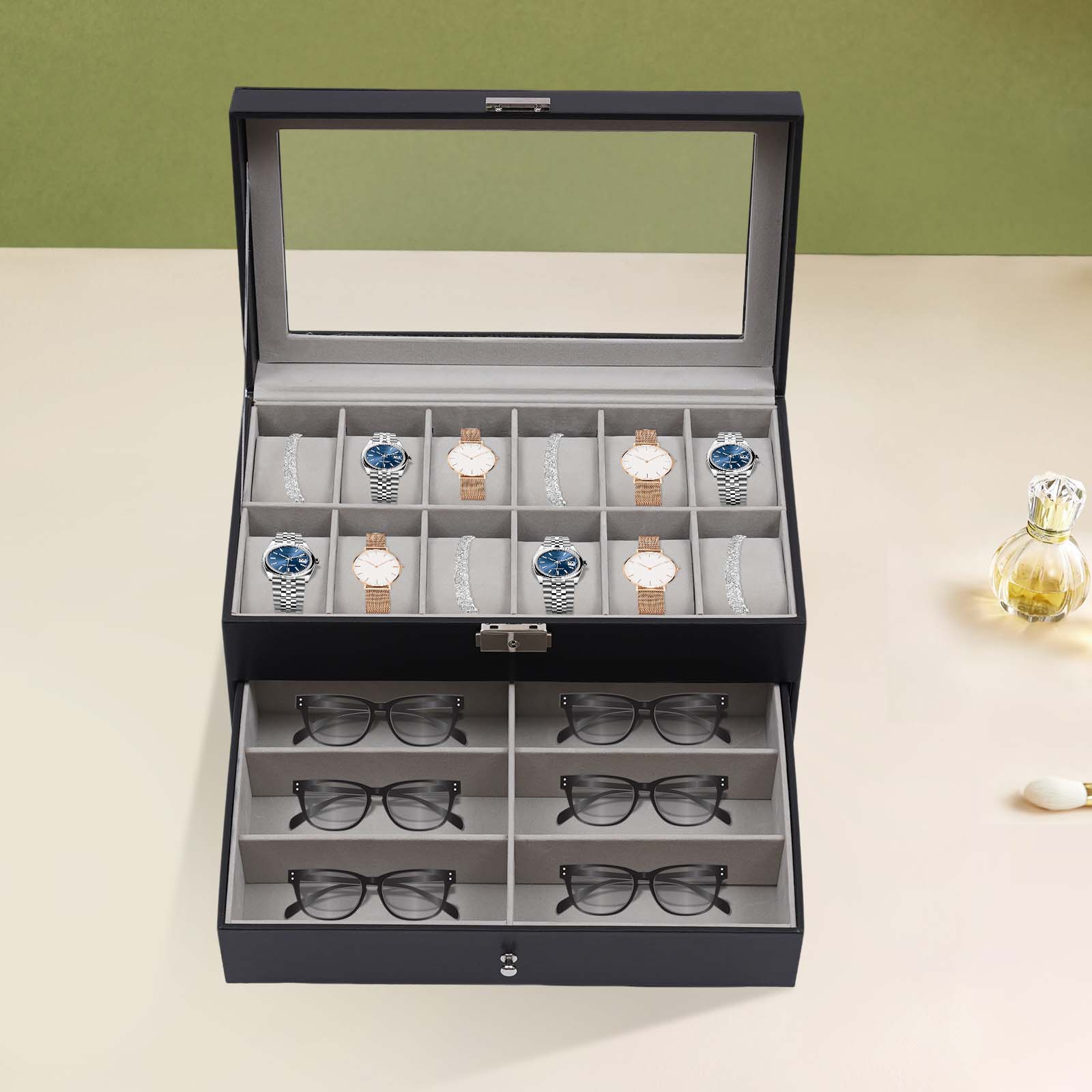 3-Tier Black Tabletop Storage  - Jewelry Box Organizer Watches 评论和价格