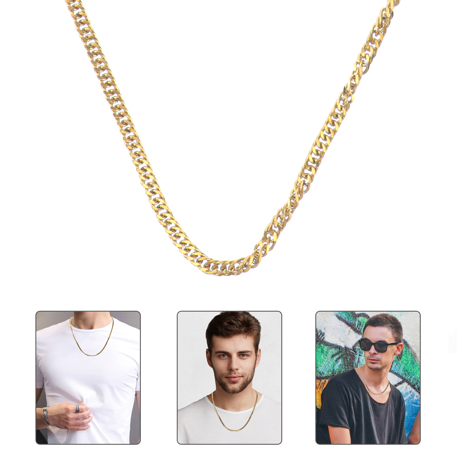 1Pcs Gold Double Buckle Chain  - Hip Hop Chain Necklace 评论和价格