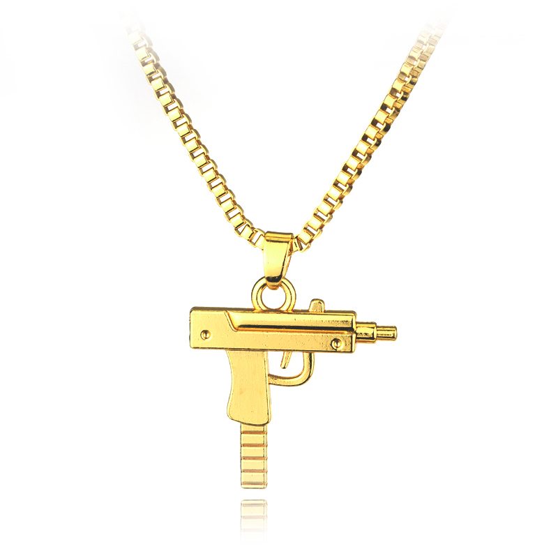 Trendy Uzi Gun Shaped Pendant  - Hip Hop Chain Necklace 评论和价格